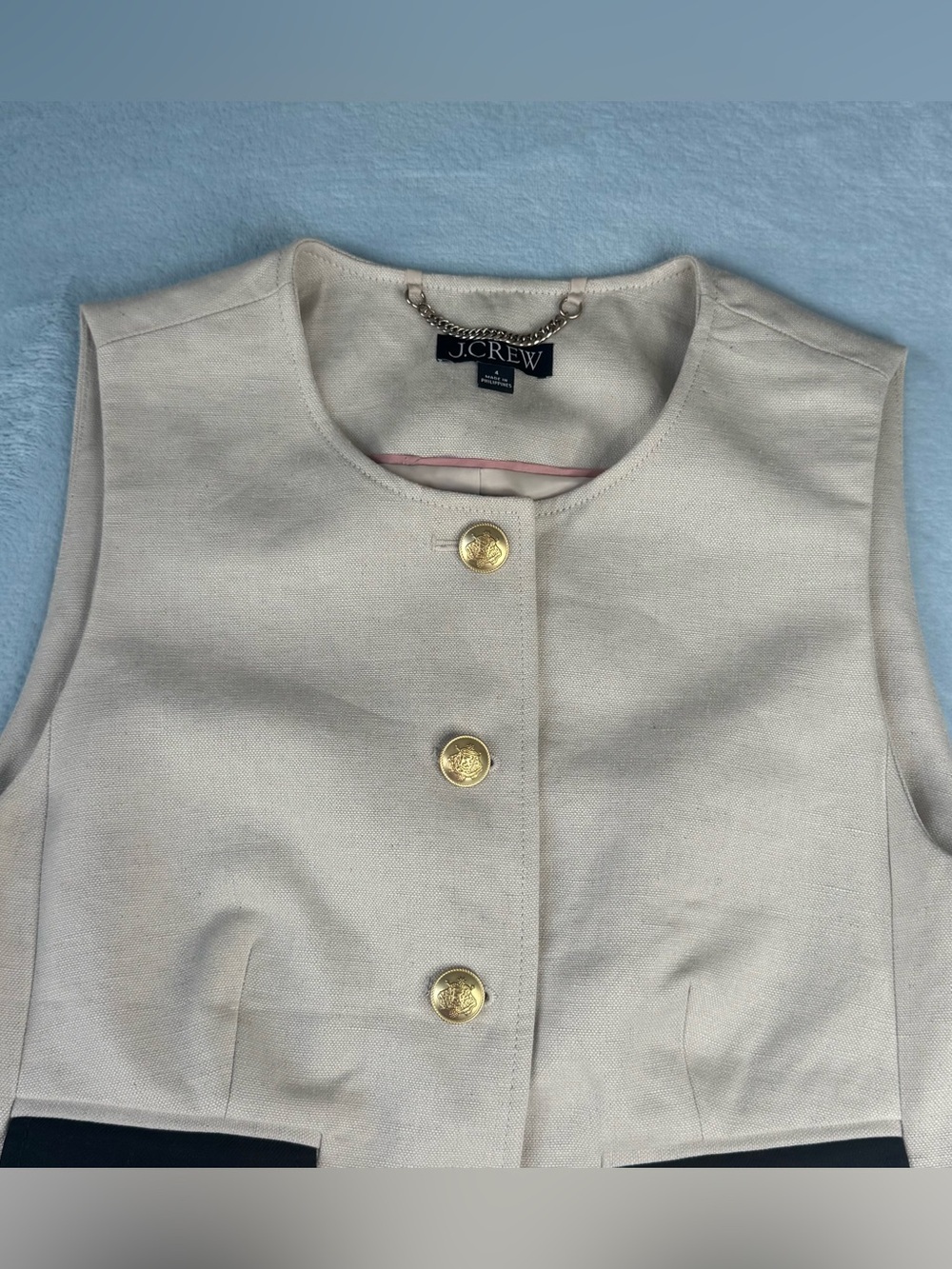 J. Crew Contrast Vest Textured Linen Blend in Dried Wheat Size 4 - Picture 3 of 15